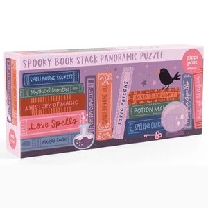 Spooky Book Stack Panoramic Puzzle – Pink & Purple